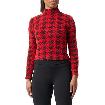 Koton T-shirt à manches longues et col roulé en tissu doux pour femme, Design rouge (4d1), S Koton T-shirt à manches longues et col roulé en tissu doux pour femme, Design rouge (4d1), S