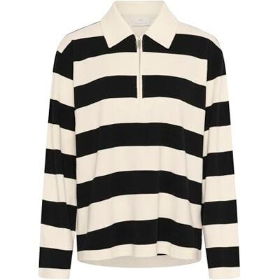 KAFFE Women's Polo Blouse Long Sleeves Stripes Loose Fit Half Zip Neck Blouse Femme KAFFE Women's Polo Blouse Long Sleeves Stripes Loose Fit Half Zip Neck Blouse Femme