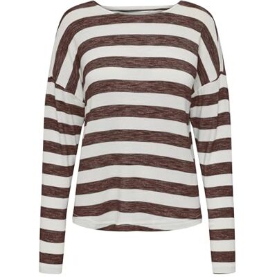 ONLY Onllira L/S String Top JRS T-shirt à manches longues pour femme, Chestnut/rayures : Cloud Dancer, L ONLY Onllira L/S String Top JRS T-shirt à manches longues pour femme, Chestnut/rayures : Cloud Dancer, L