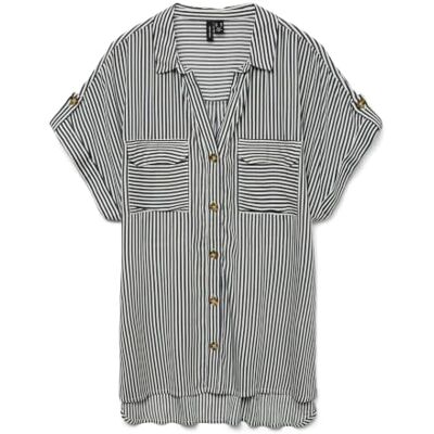 VERO MODA Chemise à manches courtes pour femme avec poches poitrine et boutons, bleu, M VERO MODA Chemise à manches courtes pour femme avec poches poitrine et boutons, bleu, M