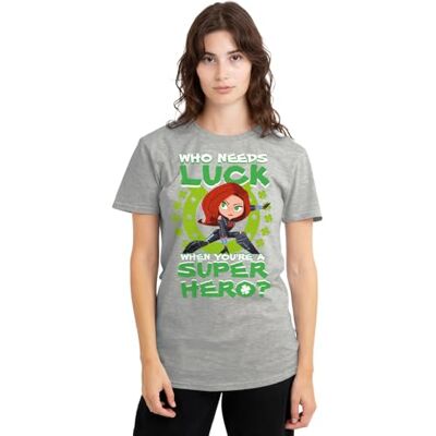 Marvel mandarin creative ltd Black Widow St Patrick's Day Lucky Super Hero Ladies T Shirt, Athletic Heather T-shirt Femme Marvel mandarin creative ltd Black Widow St Patrick's Day Lucky Super Hero Ladies T Shirt, Athletic Heather T-shirt Femme