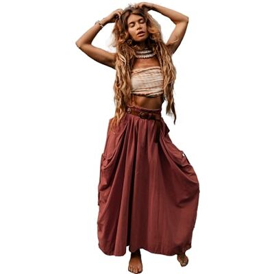 Thaluta Jupe maxi bohème avec poches pour femme en coton bio hippie gitan, rouille, Taille unique Thaluta Jupe maxi bohème avec poches pour femme en coton bio hippie gitan, rouille, Taille unique