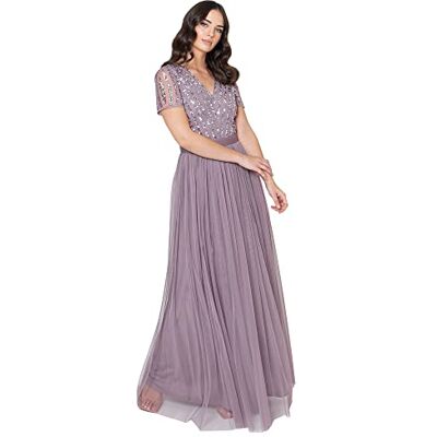 Maya Deluxe Maxi Dress for Women Ladies Bridesmaid V-neck Ball Gown Short Sleeves Long Elegant Empire Waist Wedding Robe de demoiselle d'honneur Femme (lot de 1) Maya Deluxe Maxi Dress for Women Ladies Bridesmaid V-neck Ball Gown Short Sleeves Long Elegant Empire Waist Wedding Robe de demoiselle d'honneur Femme (lot de 1)