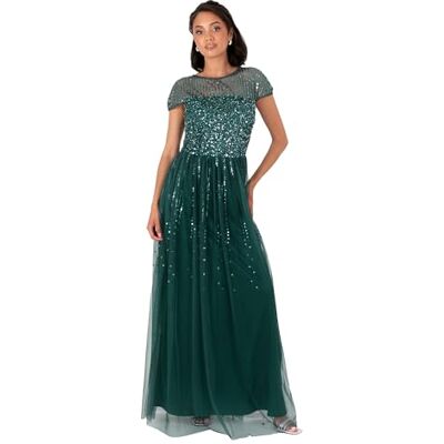 Maya Deluxe Women's Maxi Dress Ladies Round Neck Cap Sleeve Stripe Sequin Embellished Tulle A-line Evening Occasion Prom Ball Gown Robe Femme (lot de 1) Maya Deluxe Women's Maxi Dress Ladies Round Neck Cap Sleeve Stripe Sequin Embellished Tulle A-line Evening Occasion Prom Ball Gown Robe Femme (lot de 1)