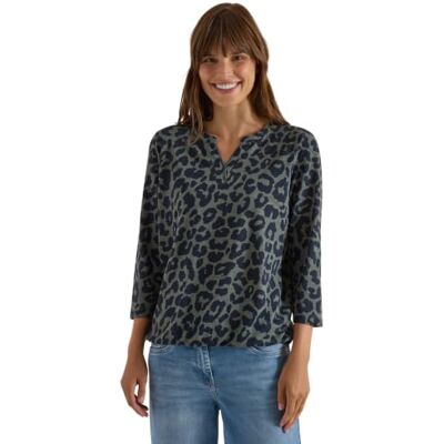 Cecil 3231329 T-shirt à manches 3/4 avec col fendu et motif léon Femme Cecil 3231329 T-shirt à manches 3/4 avec col fendu et motif léon Femme