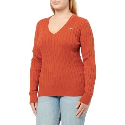 GANT Stretch Cotton Cable V-neck Sweater Femme GANT Stretch Cotton Cable V-neck Sweater Femme