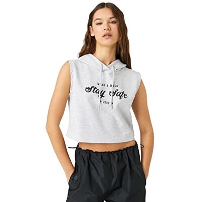 Koton Crop Débardeur Sans Manches À Capuche avec Slogan Imprimé T-shirt Femme Koton Crop Débardeur Sans Manches À Capuche avec Slogan Imprimé T-shirt Femme