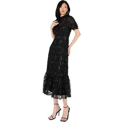 Maya Deluxe Robe brodée à paillettes pour femme Midaxi Floral col haut pour invitées de mariage, bal, soirée cocktail Maya Deluxe Robe brodée à paillettes pour femme Midaxi Floral col haut pour invitées de mariage, bal, soirée cocktail