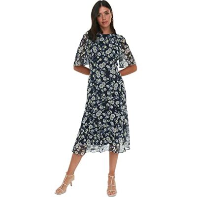 Trendyol Robe à fleurs pour femme, bleu marine, 42 Trendyol Robe à fleurs pour femme, bleu marine, 42