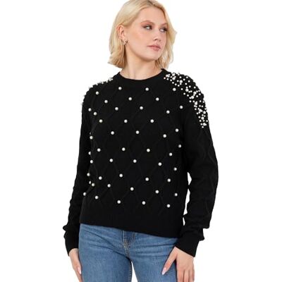 Lovedrobe Women's Crew Neck Jumper Ladies Cable Knit Long Sleeve Sweater Pearl Embellished Pullover Smart Casual Knitwear Pull-over Femme (lot de 1) Lovedrobe Women's Crew Neck Jumper Ladies Cable Knit Long Sleeve Sweater Pearl Embellished Pullover Smart Casual Knitwear Pull-over Femme (lot de 1)
