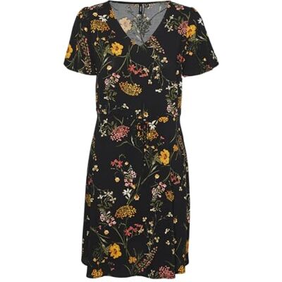 VERO MODA Vmeasy Joy SS Short Dress WVN Ga Robe d'été Noir Aop Vicka, S VERO MODA Vmeasy Joy SS Short Dress WVN Ga Robe d'été Noir Aop Vicka, S