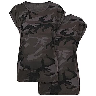 Build Your Brand Lot de 2 t-shirts à épaules dénudées pour femme Camo, Motif camouflage Foncé, S Build Your Brand Lot de 2 t-shirts à épaules dénudées pour femme Camo, Motif camouflage Foncé, S