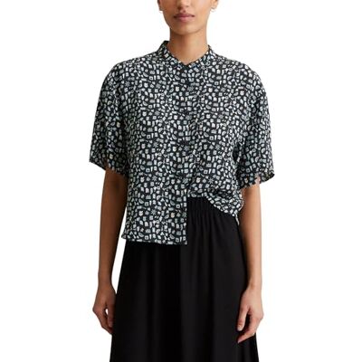 Marc O'Polo Marc OPolo Denim Chemisier à manches courtes avec col montant pour femme, 0533, S Marc O'Polo Marc OPolo Denim Chemisier à manches courtes avec col montant pour femme, 0533, S