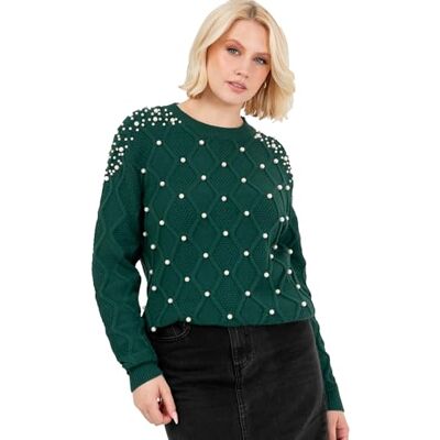 Lovedrobe Women's Crew Neck Jumper Ladies Cable Knit Long Sleeve Sweater Pearl Embellished Pullover Smart Casual Knitwear Pull-over Femme (lot de 1) Lovedrobe Women's Crew Neck Jumper Ladies Cable Knit Long Sleeve Sweater Pearl Embellished Pullover Smart Casual Knitwear Pull-over Femme (lot de 1)