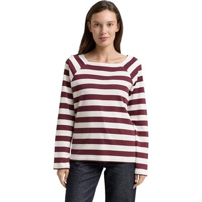 TOM TAILOR T-shirt à manches longues pour femme, 39347 Bordeaux blanc cassé à rayures, XL TOM TAILOR T-shirt à manches longues pour femme, 39347 Bordeaux blanc cassé à rayures, XL