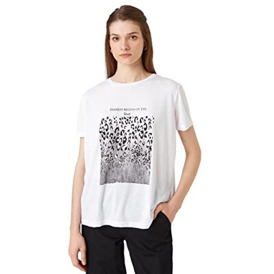 Koton T-shirt à manches courtes et col rond léopard pour femme, Blanc cassé (001), XXL Koton T-shirt à manches courtes et col rond léopard pour femme, Blanc cassé (001), XXL