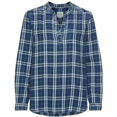 camel active Chemisier à enfiler pour femme en pur coton, Carreaux Bleu, XS camel active Chemisier à enfiler pour femme en pur coton, Carreaux Bleu, XS