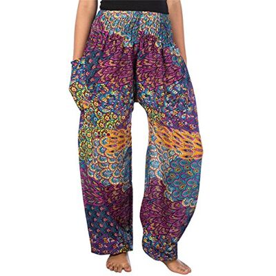 Lofbaz Sarouel pour femme Vêtements de yoga bohème hippie pour femme Pantalon de pyjama palazzo bohème Pantalon de plage Vêtements de génie indien gitan, Paon 3 Violet, XXL grande taille Lofbaz Sarouel pour femme Vêtements de yoga bohème hippie pour femme Pantalon de pyjama palazzo bohème Pantalon de plage Vêtements de génie indien gitan, Paon 3 Violet, XXL grande taille