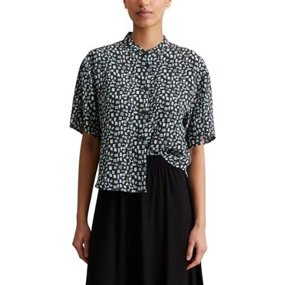 Marc O'Polo Chemisier à manches courtes en denim pour femme avec col montant, 0533, L Marc O'Polo Chemisier à manches courtes en denim pour femme avec col montant, 0533, L