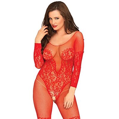 Leg Avenue 89190 Bodystocking à Manches Longues en Résille/Dentelle Rouge Taille Unique EUR 34-38 Leg Avenue 89190 Bodystocking à Manches Longues en Résille/Dentelle Rouge Taille Unique EUR 34-38