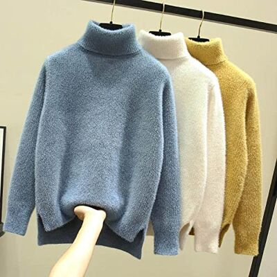 DXBO Pull à col roulé pour femme, pull épais en mohair, très doux, chaud en peluche, vêtement ample et élégant, à manches longues DXBO Pull à col roulé pour femme, pull épais en mohair, très doux, chaud en peluche, vêtement ample et élégant, à manches longues