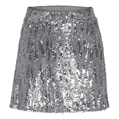 JACK & JONES JACK&JONES JXTARA Mini jupe à paillettes WVN, Argent (Silver), S JACK & JONES JACK&JONES JXTARA Mini jupe à paillettes WVN, Argent (Silver), S
