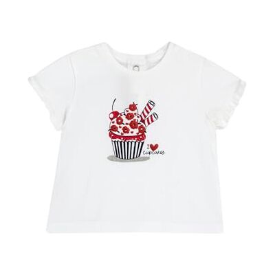 Chicco T-shirt en coton à manches courtes pour fille, Blanc, 6 mois Chicco T-shirt en coton à manches courtes pour fille, Blanc, 6 mois