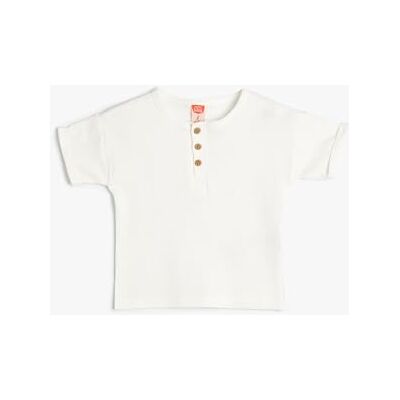 Koton Crew Neck Short Sleeve Button Detail T-shirt T-shirt Babyboys Koton Crew Neck Short Sleeve Button Detail T-shirt T-shirt Babyboys