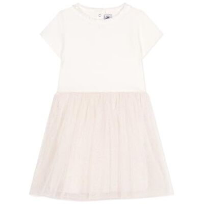 Petit Bateau Robe Manches Courtes Fille, Blanc/Cuivre, 3 ans Petit Bateau Robe Manches Courtes Fille, Blanc/Cuivre, 3 ans
