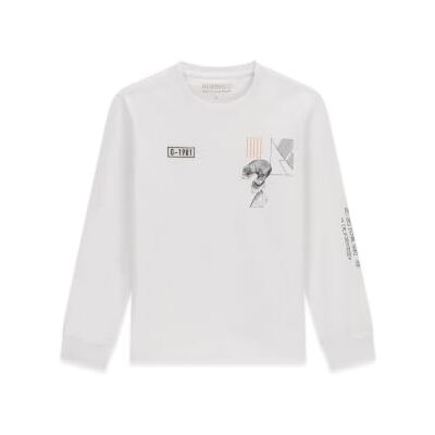 GUESS Ls T-shirt LS pour garçon, blanc pur, 7 ans GUESS Ls T-shirt LS pour garçon, blanc pur, 7 ans