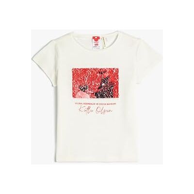 Koton T-shirt Short Sleeve Crew Neck Reversible Sequined Cotton T-shirt Girls's Koton T-shirt Short Sleeve Crew Neck Reversible Sequined Cotton T-shirt Girls's