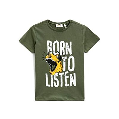 Koton T-shirt à manches courtes et col rond en coton pour garçons avec imprimé dinosaure Koton T-shirt à manches courtes et col rond en coton pour garçons avec imprimé dinosaure