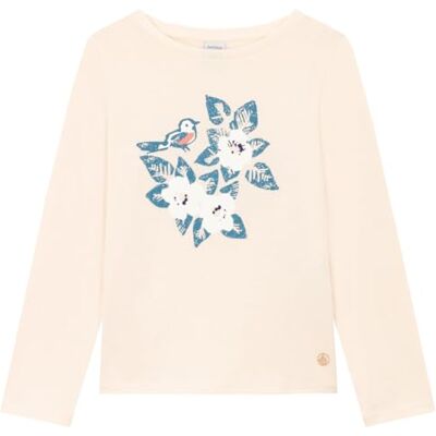 Petit Bateau Tee-Shirt Manches Longues Fille, Blanc Avalanche/Bleu Polochon, 5 ans Petit Bateau Tee-Shirt Manches Longues Fille, Blanc Avalanche/Bleu Polochon, 5 ans