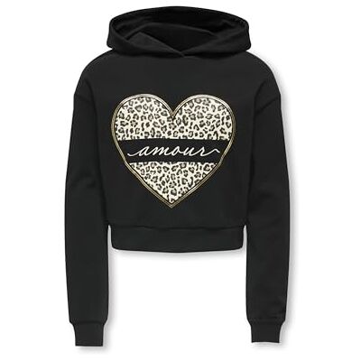 ONLY & Kids Kogcooper Life Heart Ls SWT Noos Sweat à capuche, Noir, 122-128 ONLY & Kids Kogcooper Life Heart Ls SWT Noos Sweat à capuche, Noir, 122-128