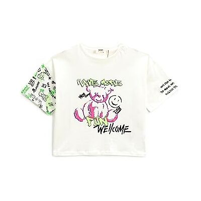 Koton - Crop Oversize T-Shirt - Blanc - 7-8Y - T-Shirt Koton - Crop Oversize T-Shirt - Blanc - 7-8Y - T-Shirt