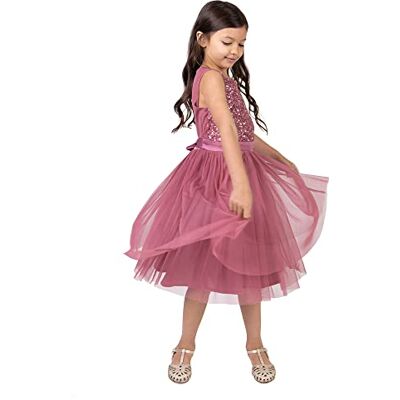 Maya Deluxe Robe Midi pour Filles avec Paillettes et Nœud Ceinture Robe Fille (lot de 1) Maya Deluxe Robe Midi pour Filles avec Paillettes et Nœud Ceinture Robe Fille (lot de 1)