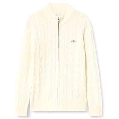 GANT Cotton Cable Cardigan à fermeture éclair intégrale, crème, 134-140 GANT Cotton Cable Cardigan à fermeture éclair intégrale, crème, 134-140