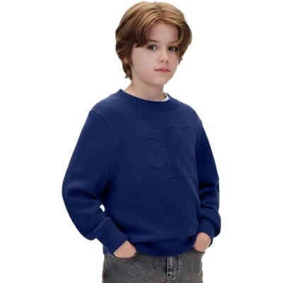 Calvin Pull Intarsia pour garçon avec logo Ck Lvckfjf04b, Bleu (Estate Blue), 16 ans Calvin Pull Intarsia pour garçon avec logo Ck Lvckfjf04b, Bleu (Estate Blue), 16 ans