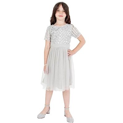 Maya Deluxe Robe Midi Girls pour Mariage avec Embellissement À Sequins À Manches Courtes pour Bal D'anniversaire Fête de Mariée Robe Fille (lot de 1) Maya Deluxe Robe Midi Girls pour Mariage avec Embellissement À Sequins À Manches Courtes pour Bal D'anniversaire Fête de Mariée Robe Fille (lot de 1)