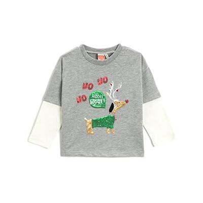 Koton Christmas Themed Long Double Layer Sleeve T-shirt Sequined Detail Crew Neck T-shirt Babyboys Koton Christmas Themed Long Double Layer Sleeve T-shirt Sequined Detail Crew Neck T-shirt Babyboys