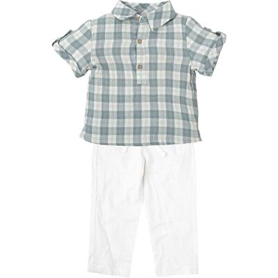 BABIDU Ensemble enfant avec chemise à manches courtes à carreaux et pantalon long blanc unisexe bébé, Unique, 3 ans BABIDU Ensemble enfant avec chemise à manches courtes à carreaux et pantalon long blanc unisexe bébé, Unique, 3 ans