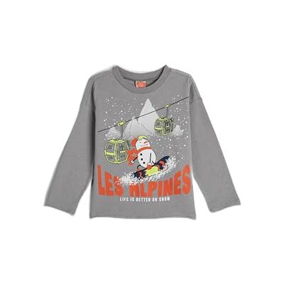 Koton T-shirt d'hiver à manches longues et col rond pour garçons, Gris (910), 4-5 ans Koton T-shirt d'hiver à manches longues et col rond pour garçons, Gris (910), 4-5 ans