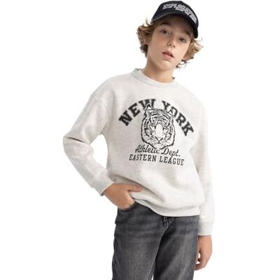 DeFacto Sweat-shirt pour garçon, Optic Lt.Grey Melange., 11-12 ans DeFacto Sweat-shirt pour garçon, Optic Lt.Grey Melange., 11-12 ans