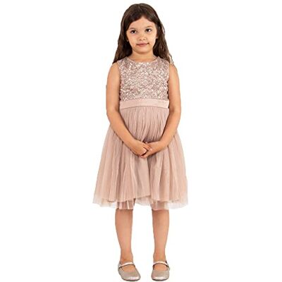 Maya Deluxe Robe midi à paillettes pour fille Tutu pour demoiselles d'honneur Avec nœud de ceinture, Blush taupe, 9-10 ans Maya Deluxe Robe midi à paillettes pour fille Tutu pour demoiselles d'honneur Avec nœud de ceinture, Blush taupe, 9-10 ans