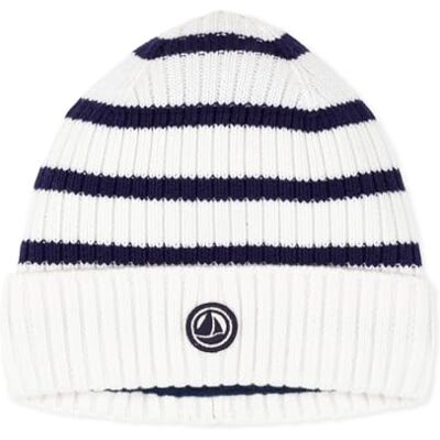 Petit Bateau Bonnet Enfant rayé en Tricot doublé en Polaire, MARSHMALLOW/SOIR, 10-12 ans Petit Bateau Bonnet Enfant rayé en Tricot doublé en Polaire, MARSHMALLOW/SOIR, 10-12 ans
