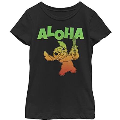 Disney Lilo & Stitch Aloha Ukulélé Gradient Portrait Girls T-Shirt, Noir, XS Disney Lilo & Stitch Aloha Ukulélé Gradient Portrait Girls T-Shirt, Noir, XS