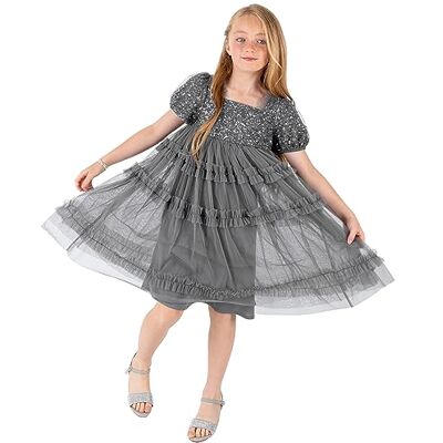 Maya Deluxe Girl's Midi Dress Sequins Embellished Short Sleeves Party Tutu Ruffles Frilly Bridesmaids Wedding Kids Children Robe Fille Maya Deluxe Girl's Midi Dress Sequins Embellished Short Sleeves Party Tutu Ruffles Frilly Bridesmaids Wedding Kids Children Robe Fille