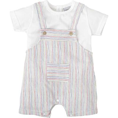 BABIDU Ensemble salopette courte et t-shirt, imprimé rayures multicolores unisexe pour bébé, Unique, 3 mois BABIDU Ensemble salopette courte et t-shirt, imprimé rayures multicolores unisexe pour bébé, Unique, 3 mois
