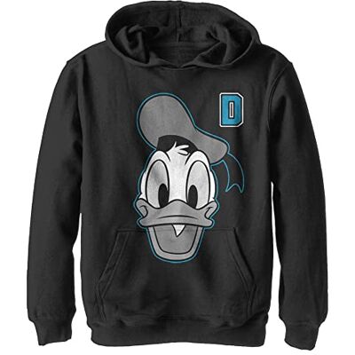 Disney Donald Duck Varsity Letter Face Boys Sweat à capuche, Noir, S Disney Donald Duck Varsity Letter Face Boys Sweat à capuche, Noir, S