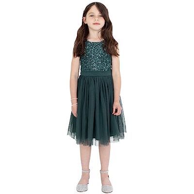 Maya Deluxe Robe Midi pour Filles avec Paillettes et Nœud Ceinture Robe Fille (lot de 1) Maya Deluxe Robe Midi pour Filles avec Paillettes et Nœud Ceinture Robe Fille (lot de 1)